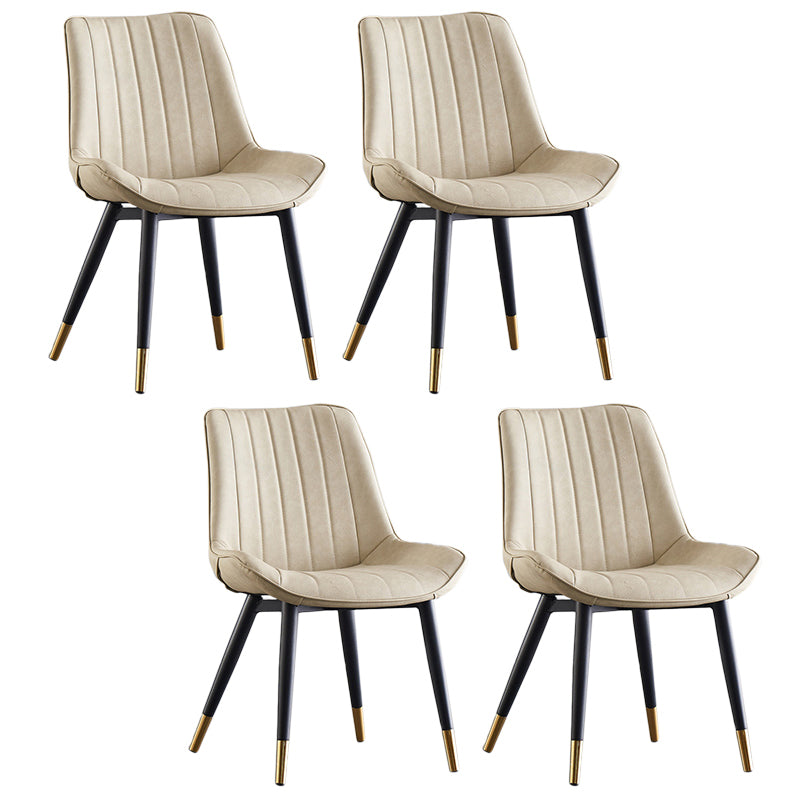 Modern Armless Dining Chairs Solid Back Leather Side Chairs with Metal Legs Off-White Set of 4 Clearhalo ' kitchen&dining_furn' 'Dining Chairs' 'Dining Tables & Seating' 'dining_chair' 'Furniture' 'furniture_dining_chair' 'Kitchen & Dining Furniture' 'kitchen' 3453108