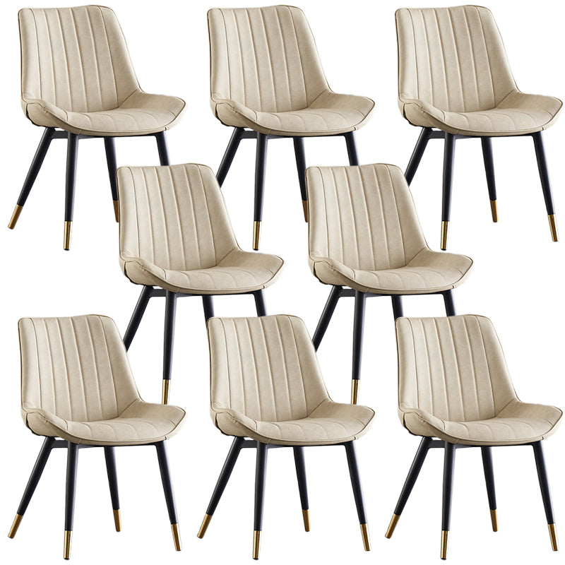 Modern Armless Dining Chairs Solid Back Leather Side Chairs with Metal Legs Off-White Set of 8 Clearhalo ' kitchen&dining_furn' 'Dining Chairs' 'Dining Tables & Seating' 'dining_chair' 'Furniture' 'furniture_dining_chair' 'Kitchen & Dining Furniture' 'kitchen' 3453109