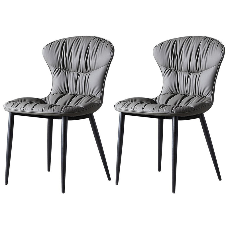 Contemporary Indoor Side Chair Leather Armless Dining Chairs with Black Legs Grey Set of 2 Clearhalo ' kitchen&dining_furn' 'Dining Chairs' 'Dining Tables & Seating' 'dining_chair' 'Furniture' 'furniture_dining_chair' 'Kitchen & Dining Furniture' 'kitchen' 3453259