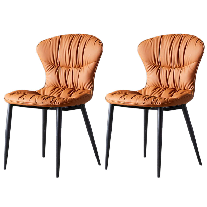 Contemporary Indoor Side Chair Leather Armless Dining Chairs with Black Legs Orange Set of 2 Clearhalo ' kitchen&dining_furn' 'Dining Chairs' 'Dining Tables & Seating' 'dining_chair' 'Furniture' 'furniture_dining_chair' 'Kitchen & Dining Furniture' 'kitchen' 3453267