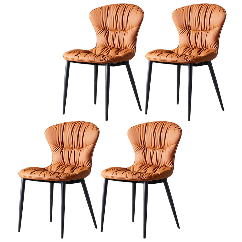 Contemporary Indoor Side Chair Leather Armless Dining Chairs with Black Legs Orange Set of 4 Clearhalo ' kitchen&dining_furn' 'Dining Chairs' 'Dining Tables & Seating' 'dining_chair' 'Furniture' 'furniture_dining_chair' 'Kitchen & Dining Furniture' 'kitchen' 3453269