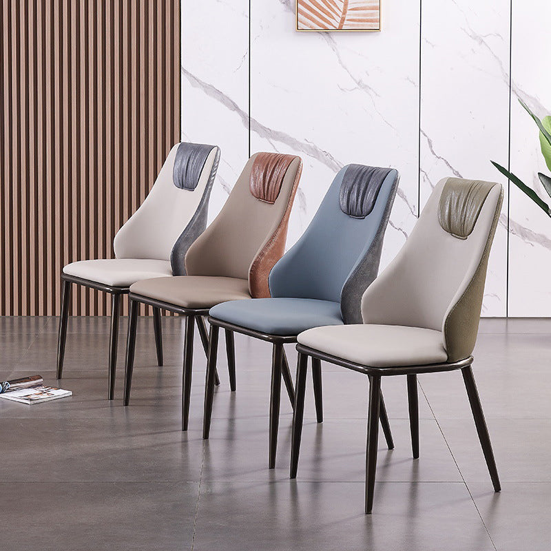 Modern Metal Wingback Side Chair Leather Dining Chairs with Black Legs Clearhalo ' kitchen&dining_furn' 'Dining Chairs' 'Dining Tables & Seating' 'dining_chair' 'Furniture' 'furniture_dining_chair' 'Kitchen & Dining Furniture' 'kitchen' 3453277