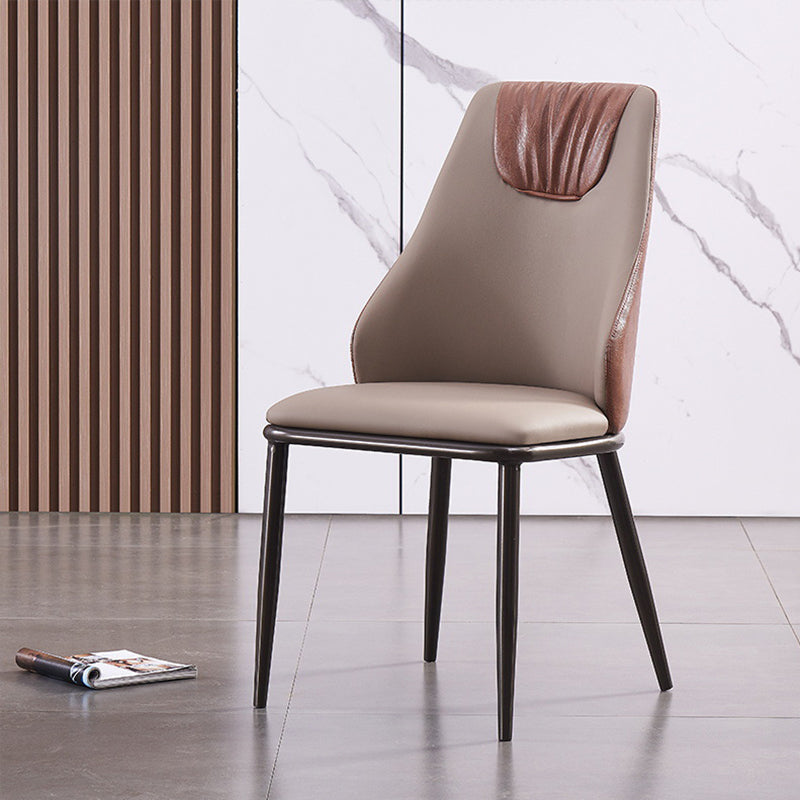 Modern Metal Wingback Side Chair Leather Dining Chairs with Black Legs Brown-Khaki 1 Piece Clearhalo ' kitchen&dining_furn' 'Dining Chairs' 'Dining Tables & Seating' 'dining_chair' 'Furniture' 'furniture_dining_chair' 'Kitchen & Dining Furniture' 'kitchen' 3453281