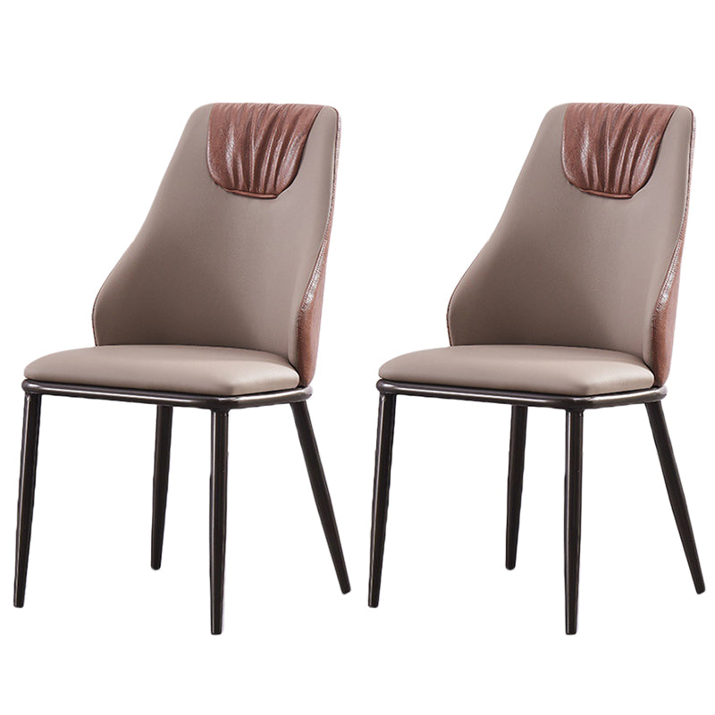 Modern Metal Wingback Side Chair Leather Dining Chairs with Black Legs Brown-Khaki Set of 2 Clearhalo ' kitchen&dining_furn' 'Dining Chairs' 'Dining Tables & Seating' 'dining_chair' 'Furniture' 'furniture_dining_chair' 'Kitchen & Dining Furniture' 'kitchen' 3453294
