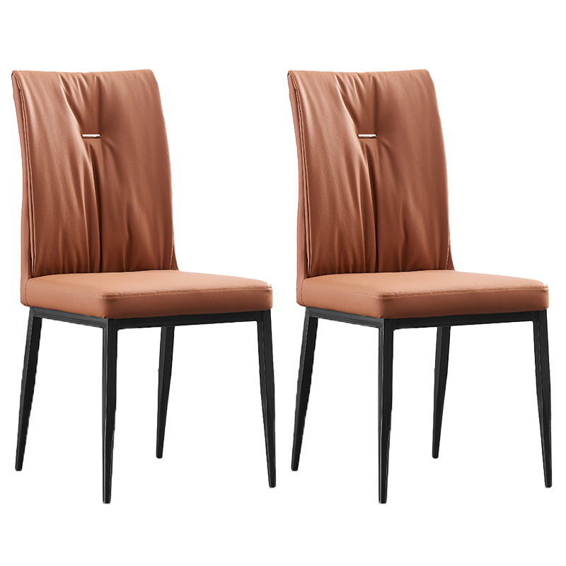 Modern Contemporary Leather Parsons Chair Side Dining Chairs with Metal Legs Orange Set of 2 Clearhalo ' kitchen&dining_furn' 'Dining Chairs' 'Dining Tables & Seating' 'dining_chair' 'Furniture' 'furniture_dining_chair' 'Kitchen & Dining Furniture' 'kitchen' 3453306