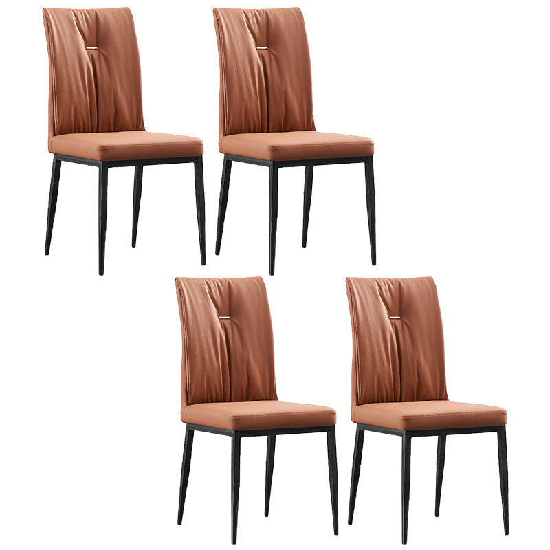 Modern Contemporary Leather Parsons Chair Side Dining Chairs with Metal Legs Orange Set of 4 Clearhalo ' kitchen&dining_furn' 'Dining Chairs' 'Dining Tables & Seating' 'dining_chair' 'Furniture' 'furniture_dining_chair' 'Kitchen & Dining Furniture' 'kitchen' 3453308
