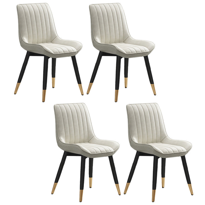Metal Contemporary Side Chair PU Leather Solid Back Chair Indoor Dining Chairs Off-White Set of 4 Clearhalo ' kitchen&dining_furn' 'Dining Chairs' 'Dining Tables & Seating' 'dining_chair' 'Furniture' 'furniture_dining_chair' 'Kitchen & Dining Furniture' 'kitchen' 3453333