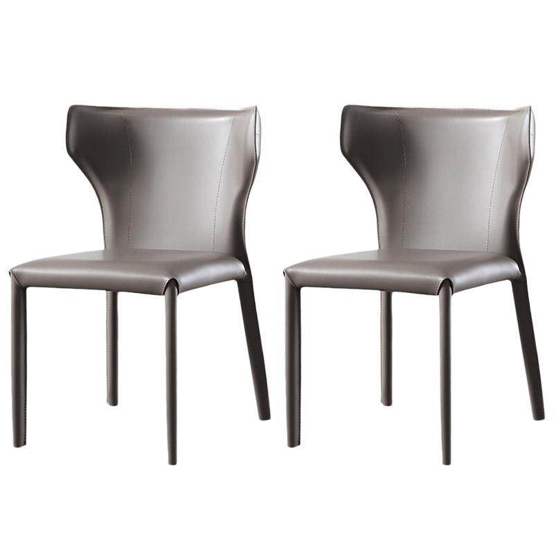 Modern Wingback Side Chair Leather Armless Dining Chair with Metal Legs Grey Set of 2 Clearhalo ' kitchen&dining_furn' 'Dining Chairs' 'Dining Tables & Seating' 'dining_chair' 'Furniture' 'furniture_dining_chair' 'Kitchen & Dining Furniture' 'kitchen' 3453350