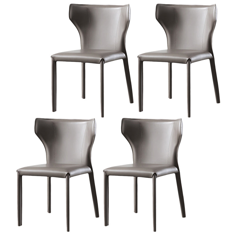 Modern Wingback Side Chair Leather Armless Dining Chair with Metal Legs Grey Set of 4 Clearhalo ' kitchen&dining_furn' 'Dining Chairs' 'Dining Tables & Seating' 'dining_chair' 'Furniture' 'furniture_dining_chair' 'Kitchen & Dining Furniture' 'kitchen' 3453351