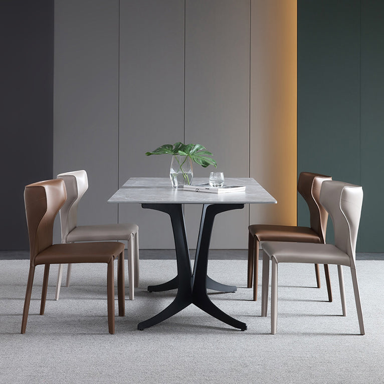 Modern Wingback Side Chair Leather Armless Dining Chair with Metal Legs Clearhalo ' kitchen&dining_furn' 'Dining Chairs' 'Dining Tables & Seating' 'dining_chair' 'Furniture' 'furniture_dining_chair' 'Kitchen & Dining Furniture' 'kitchen' 3453352