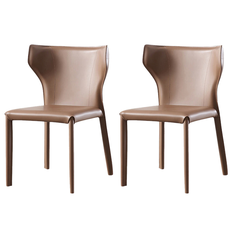 Modern Wingback Side Chair Leather Armless Dining Chair with Metal Legs Brown Set of 2 Clearhalo ' kitchen&dining_furn' 'Dining Chairs' 'Dining Tables & Seating' 'dining_chair' 'Furniture' 'furniture_dining_chair' 'Kitchen & Dining Furniture' 'kitchen' 3453355