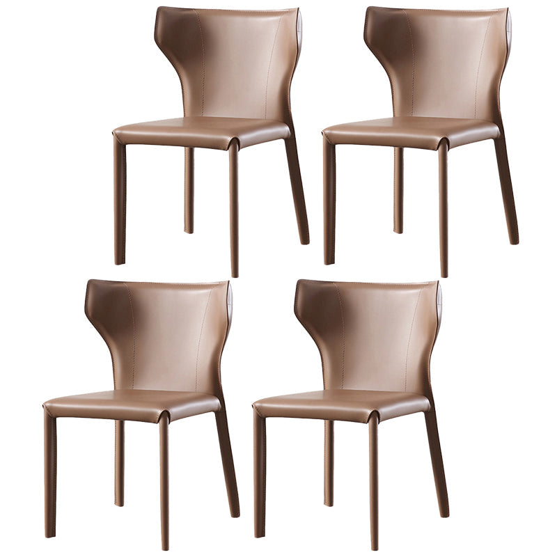 Modern Wingback Side Chair Leather Armless Dining Chair with Metal Legs Brown Set of 4 Clearhalo ' kitchen&dining_furn' 'Dining Chairs' 'Dining Tables & Seating' 'dining_chair' 'Furniture' 'furniture_dining_chair' 'Kitchen & Dining Furniture' 'kitchen' 3453357