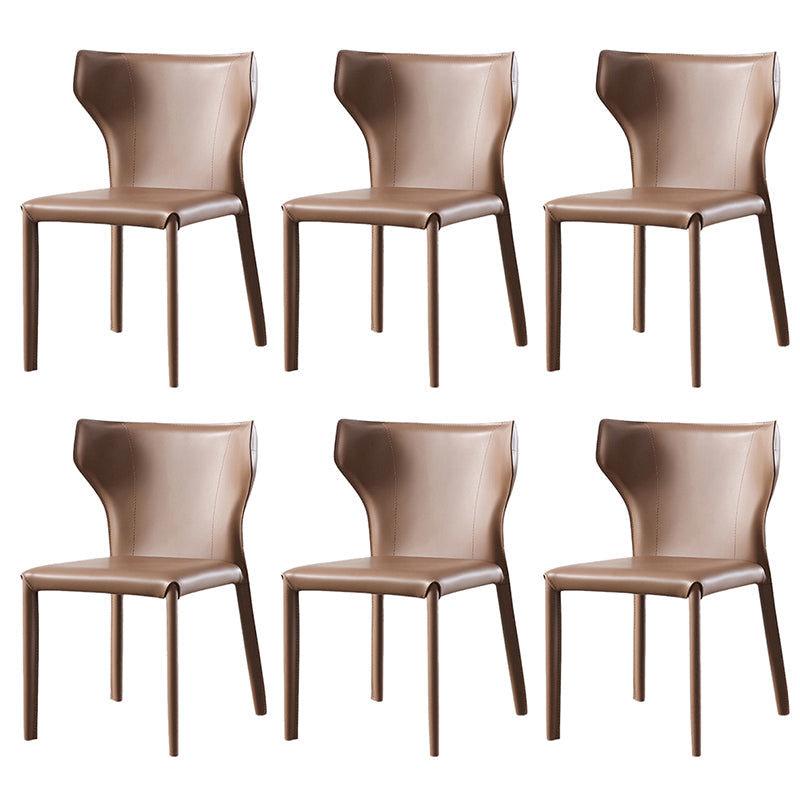 Modern Wingback Side Chair Leather Armless Dining Chair with Metal Legs Brown Set of 6 Clearhalo ' kitchen&dining_furn' 'Dining Chairs' 'Dining Tables & Seating' 'dining_chair' 'Furniture' 'furniture_dining_chair' 'Kitchen & Dining Furniture' 'kitchen' 3453360
