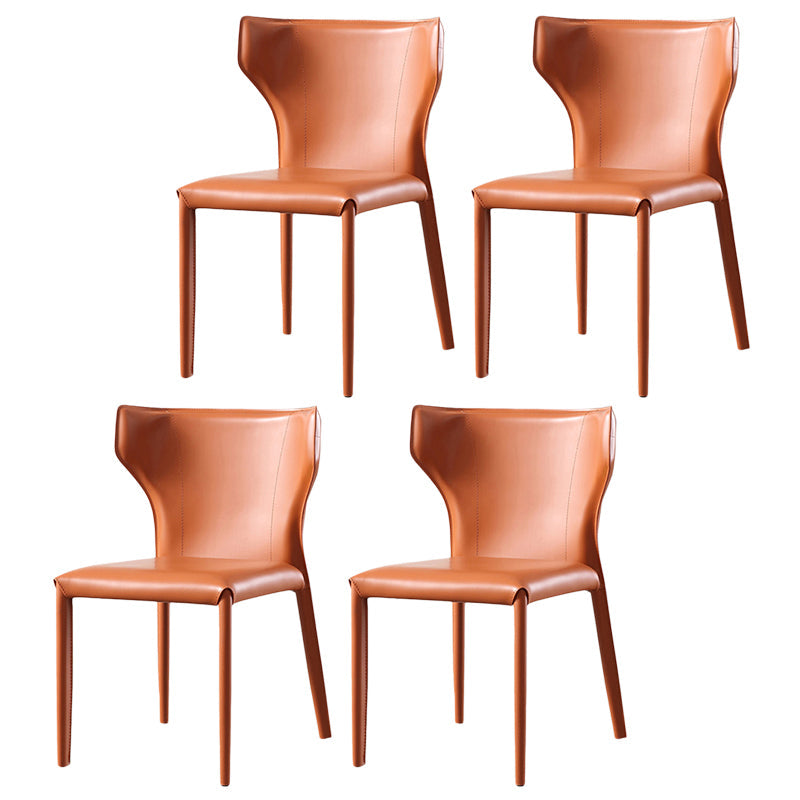 Modern Wingback Side Chair Leather Armless Dining Chair with Metal Legs Orange Set of 4 Clearhalo ' kitchen&dining_furn' 'Dining Chairs' 'Dining Tables & Seating' 'dining_chair' 'Furniture' 'furniture_dining_chair' 'Kitchen & Dining Furniture' 'kitchen' 3453364