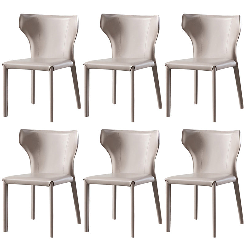 Modern Wingback Side Chair Leather Armless Dining Chair with Metal Legs Light Gray Set of 6 Clearhalo ' kitchen&dining_furn' 'Dining Chairs' 'Dining Tables & Seating' 'dining_chair' 'Furniture' 'furniture_dining_chair' 'Kitchen & Dining Furniture' 'kitchen' 3453371