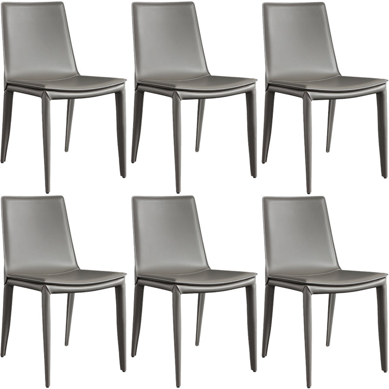 Metal Contemporary Dining Room Chairs Metallic Finish Parsons Dining Chairs Grey Set of 6 Clearhalo ' kitchen&dining_furn' 'Dining Chairs' 'Dining Tables & Seating' 'dining_chair' 'Furniture' 'furniture_dining_chair' 'Kitchen & Dining Furniture' 'kitchen' 3453451