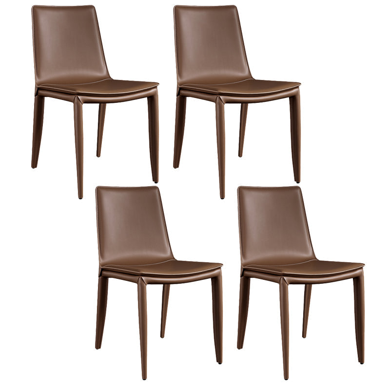 Metal Contemporary Dining Room Chairs Metallic Finish Parsons Dining Chairs Brown Set of 4 Clearhalo ' kitchen&dining_furn' 'Dining Chairs' 'Dining Tables & Seating' 'dining_chair' 'Furniture' 'furniture_dining_chair' 'Kitchen & Dining Furniture' 'kitchen' 3453462