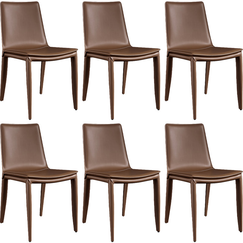 Metal Contemporary Dining Room Chairs Metallic Finish Parsons Dining Chairs Brown Set of 6 Clearhalo ' kitchen&dining_furn' 'Dining Chairs' 'Dining Tables & Seating' 'dining_chair' 'Furniture' 'furniture_dining_chair' 'Kitchen & Dining Furniture' 'kitchen' 3453464