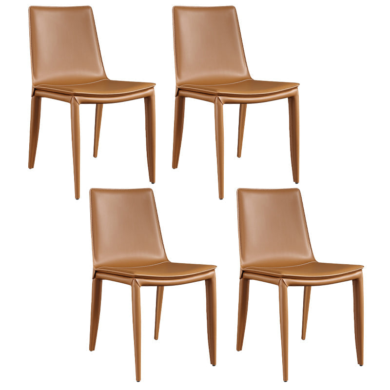 Metal Contemporary Dining Room Chairs Metallic Finish Parsons Dining Chairs Orange Set of 4 Clearhalo ' kitchen&dining_furn' 'Dining Chairs' 'Dining Tables & Seating' 'dining_chair' 'Furniture' 'furniture_dining_chair' 'Kitchen & Dining Furniture' 'kitchen' 3453473