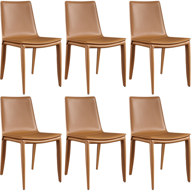 Metal Contemporary Dining Room Chairs Metallic Finish Parsons Dining Chairs Orange Set of 6 Clearhalo ' kitchen&dining_furn' 'Dining Chairs' 'Dining Tables & Seating' 'dining_chair' 'Furniture' 'furniture_dining_chair' 'Kitchen & Dining Furniture' 'kitchen' 3453475