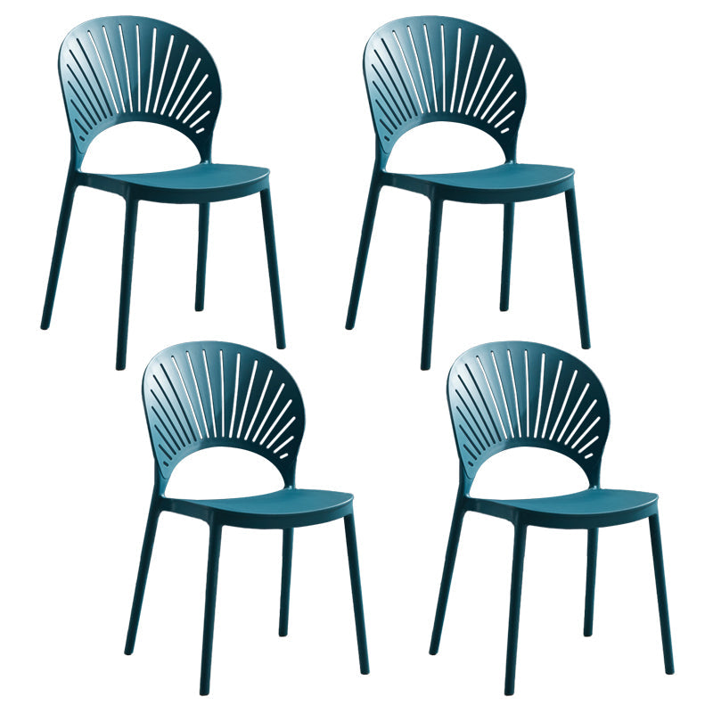Home Contemporary Side Chair Open Back Shell-shaped Plastic Dining Room Chair Blue Set of 4 Clearhalo ' kitchen&dining_furn' 'Dining Chairs' 'Dining Tables & Seating' 'dining_chair' 'Furniture' 'furniture_dining_chair' 'Kitchen & Dining Furniture' 'kitchen' 3453637