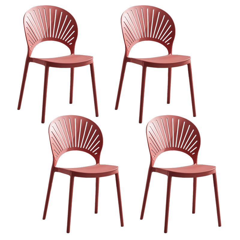 Home Contemporary Side Chair Open Back Shell-shaped Plastic Dining Room Chair Red Set of 4 Clearhalo ' kitchen&dining_furn' 'Dining Chairs' 'Dining Tables & Seating' 'dining_chair' 'Furniture' 'furniture_dining_chair' 'Kitchen & Dining Furniture' 'kitchen' 3453665