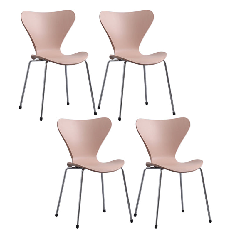 Modern Armless Side Chairs with 4 Black Finish Legs Plastic Solid Chairs for Home Use Pink Silver Set of 4 Clearhalo ' kitchen&dining_furn' 'Dining Chairs' 'Dining Tables & Seating' 'dining_chair' 'Furniture' 'furniture_dining_chair' 'Kitchen & Dining Furniture' 'kitchen' 3453823