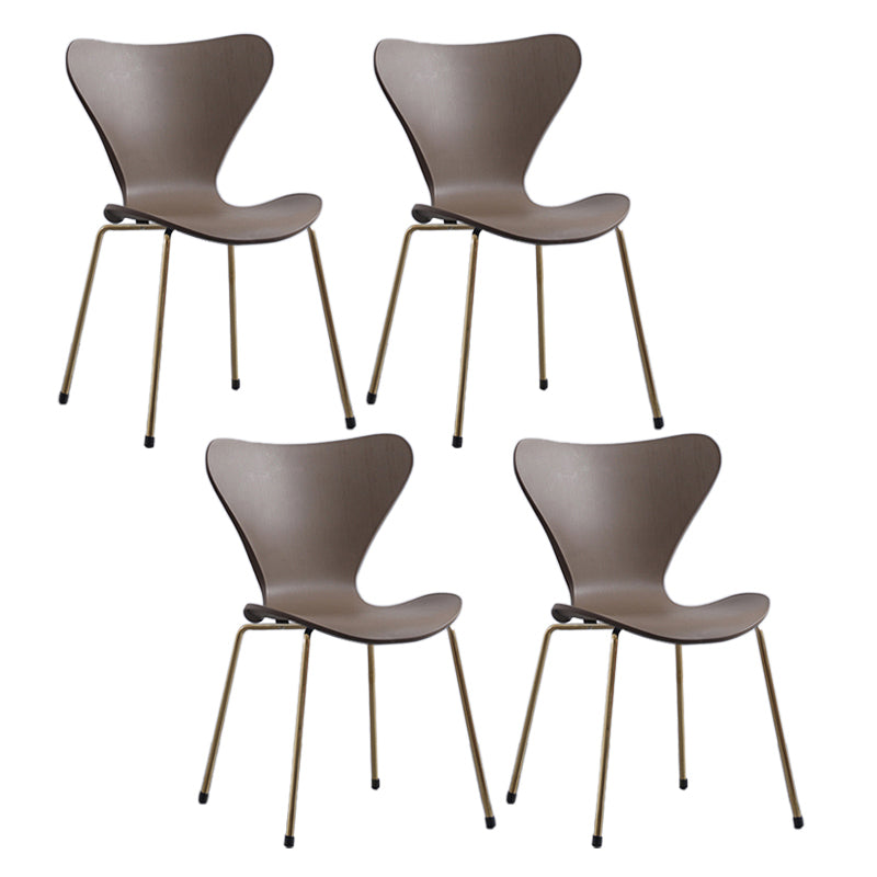 Modern Armless Side Chairs with 4 Black Finish Legs Plastic Solid Chairs for Home Use Brown Brass Gold Set of 4 Clearhalo ' kitchen&dining_furn' 'Dining Chairs' 'Dining Tables & Seating' 'dining_chair' 'Furniture' 'furniture_dining_chair' 'Kitchen & Dining Furniture' 'kitchen' 3453829