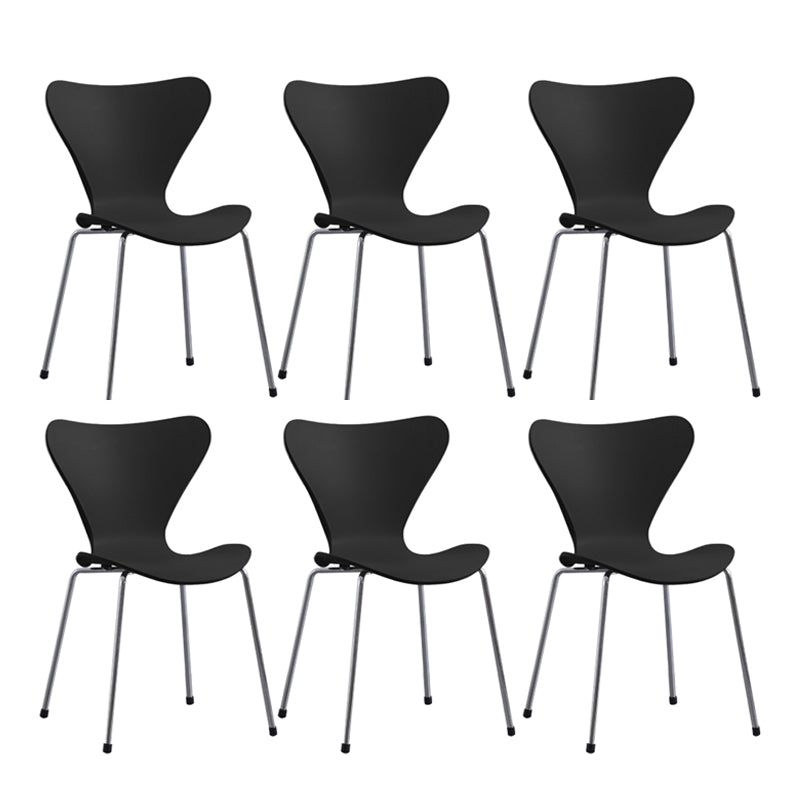 Modern Armless Side Chairs with 4 Black Finish Legs Plastic Solid Chairs for Home Use Black Silver Set of 6 Clearhalo ' kitchen&dining_furn' 'Dining Chairs' 'Dining Tables & Seating' 'dining_chair' 'Furniture' 'furniture_dining_chair' 'Kitchen & Dining Furniture' 'kitchen' 3453850