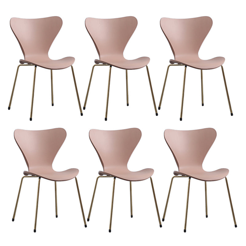 Modern Armless Side Chairs with 4 Black Finish Legs Plastic Solid Chairs for Home Use Pink Brass Gold Set of 6 Clearhalo ' kitchen&dining_furn' 'Dining Chairs' 'Dining Tables & Seating' 'dining_chair' 'Furniture' 'furniture_dining_chair' 'Kitchen & Dining Furniture' 'kitchen' 3453853