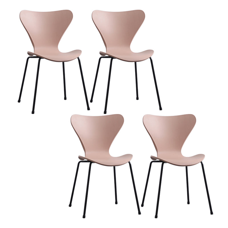 Modern Armless Side Chairs with 4 Black Finish Legs Plastic Solid Chairs for Home Use Pink Black Set of 4 Clearhalo ' kitchen&dining_furn' 'Dining Chairs' 'Dining Tables & Seating' 'dining_chair' 'Furniture' 'furniture_dining_chair' 'Kitchen & Dining Furniture' 'kitchen' 3453861