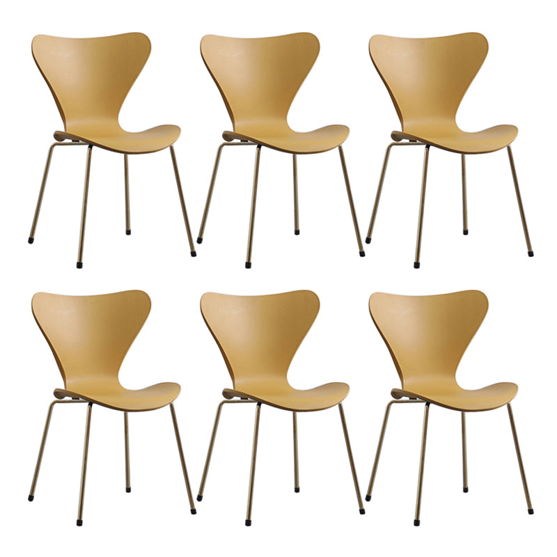 Modern Armless Side Chairs with 4 Black Finish Legs Plastic Solid Chairs for Home Use Yellow Brass Gold Set of 6 Clearhalo ' kitchen&dining_furn' 'Dining Chairs' 'Dining Tables & Seating' 'dining_chair' 'Furniture' 'furniture_dining_chair' 'Kitchen & Dining Furniture' 'kitchen' 3453868