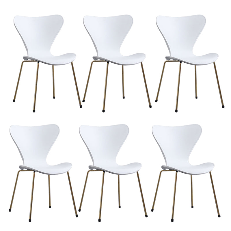 Modern Armless Side Chairs with 4 Black Finish Legs Plastic Solid Chairs for Home Use White Brass Gold Set of 6 Clearhalo ' kitchen&dining_furn' 'Dining Chairs' 'Dining Tables & Seating' 'dining_chair' 'Furniture' 'furniture_dining_chair' 'Kitchen & Dining Furniture' 'kitchen' 3453877