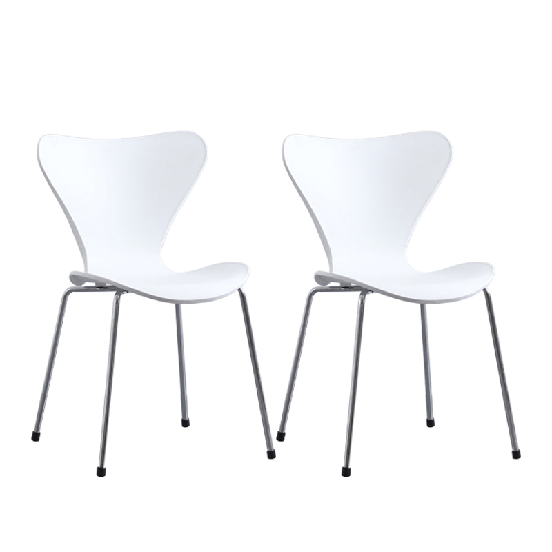 Modern Armless Side Chairs with 4 Black Finish Legs Plastic Solid Chairs for Home Use White Silver Set of 2 Clearhalo ' kitchen&dining_furn' 'Dining Chairs' 'Dining Tables & Seating' 'dining_chair' 'Furniture' 'furniture_dining_chair' 'Kitchen & Dining Furniture' 'kitchen' 3453884