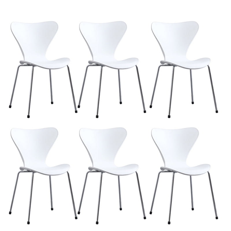 Modern Armless Side Chairs with 4 Black Finish Legs Plastic Solid Chairs for Home Use White Silver Set of 6 Clearhalo ' kitchen&dining_furn' 'Dining Chairs' 'Dining Tables & Seating' 'dining_chair' 'Furniture' 'furniture_dining_chair' 'Kitchen & Dining Furniture' 'kitchen' 3453886