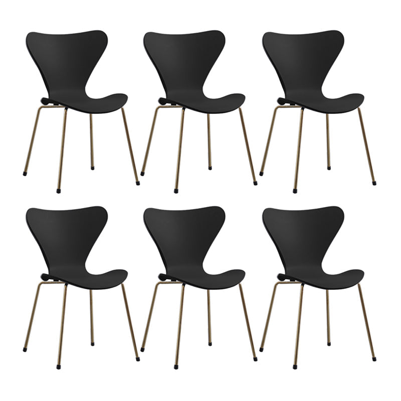 Modern Armless Side Chairs with 4 Black Finish Legs Plastic Solid Chairs for Home Use Black Brass Gold Set of 6 Clearhalo ' kitchen&dining_furn' 'Dining Chairs' 'Dining Tables & Seating' 'dining_chair' 'Furniture' 'furniture_dining_chair' 'Kitchen & Dining Furniture' 'kitchen' 3453889