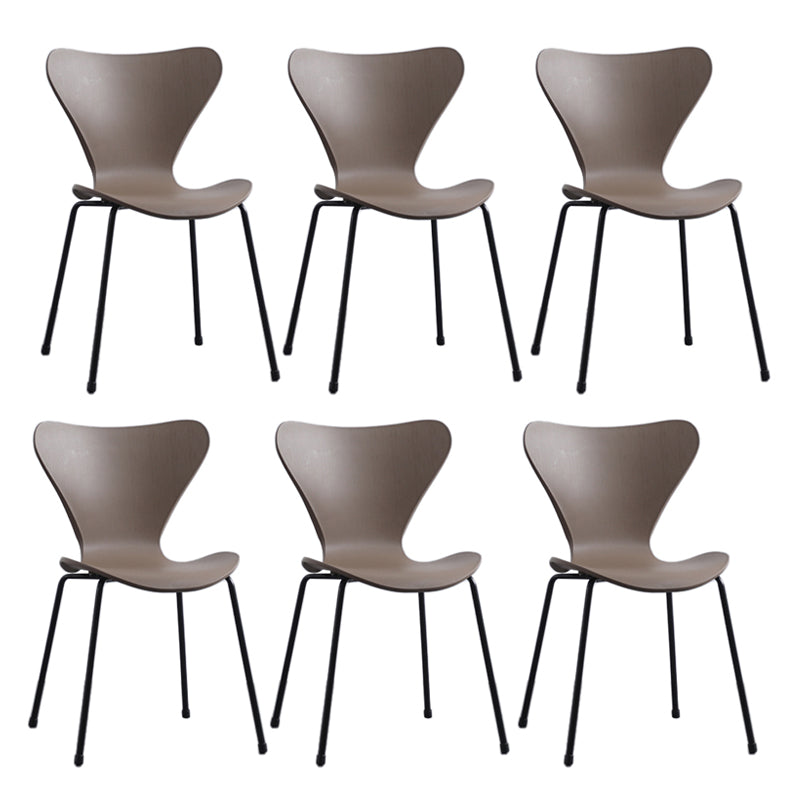 Modern Armless Side Chairs with 4 Black Finish Legs Plastic Solid Chairs for Home Use Brown Black Set of 6 Clearhalo ' kitchen&dining_furn' 'Dining Chairs' 'Dining Tables & Seating' 'dining_chair' 'Furniture' 'furniture_dining_chair' 'Kitchen & Dining Furniture' 'kitchen' 3453898