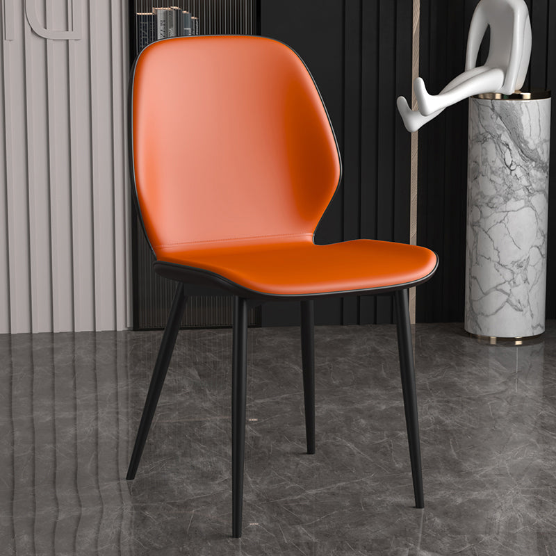 Leather Contemporary Wingback Side Chair Kitchen Dining Chair With Metal Legs Orange 1 Piece Clearhalo ' kitchen&dining_furn' 'Dining Chairs' 'Dining Tables & Seating' 'dining_chair' 'Furniture' 'furniture_dining_chair' 'Kitchen & Dining Furniture' 'kitchen' 3453930