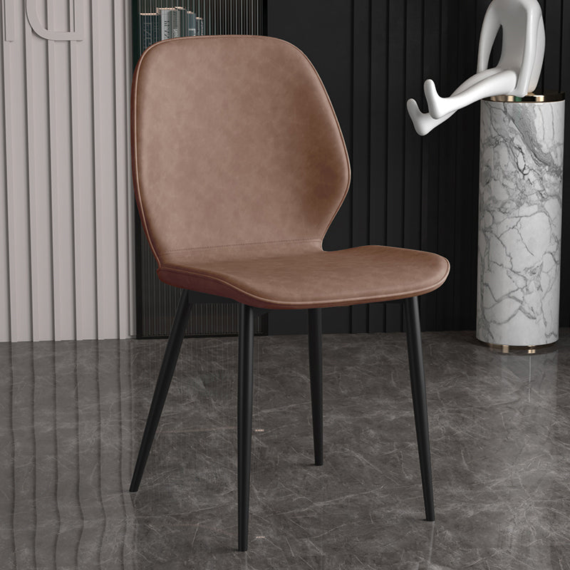 Leather Contemporary Wingback Side Chair Kitchen Dining Chair With Metal Legs Brown 1 Piece Clearhalo ' kitchen&dining_furn' 'Dining Chairs' 'Dining Tables & Seating' 'dining_chair' 'Furniture' 'furniture_dining_chair' 'Kitchen & Dining Furniture' 'kitchen' 3453948