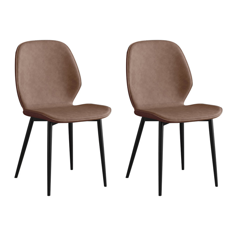 Leather Contemporary Wingback Side Chair Kitchen Dining Chair With Metal Legs Brown Set of 2 Clearhalo ' kitchen&dining_furn' 'Dining Chairs' 'Dining Tables & Seating' 'dining_chair' 'Furniture' 'furniture_dining_chair' 'Kitchen & Dining Furniture' 'kitchen' 3453949