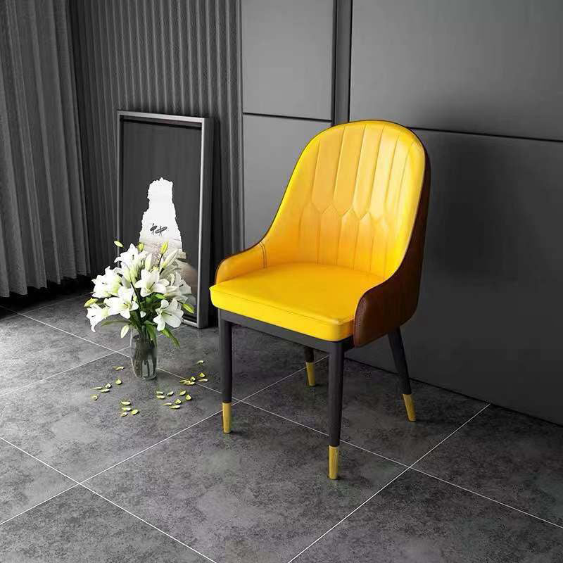 Glam Style Faux Leather Chair Parsons Dining Chair for Home with Black Legs Yellow 1 Piece Clearhalo ' kitchen&dining_furn' 'Dining Chairs' 'Dining Tables & Seating' 'dining_chair' 'Furniture' 'furniture_dining_chair' 'Kitchen & Dining Furniture' 'kitchen' 3454019