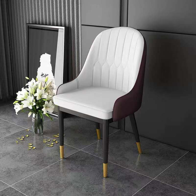 Glam Style Faux Leather Chair Parsons Dining Chair for Home with Black Legs White-Brown 1 Piece Clearhalo ' kitchen&dining_furn' 'Dining Chairs' 'Dining Tables & Seating' 'dining_chair' 'Furniture' 'furniture_dining_chair' 'Kitchen & Dining Furniture' 'kitchen' 3454025