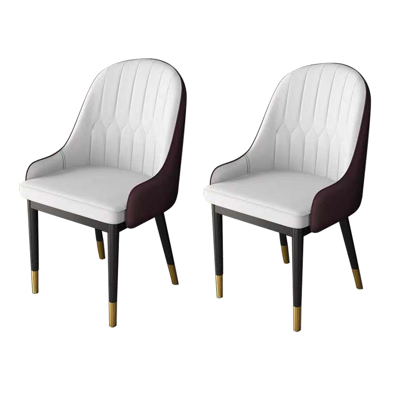 Glam Style Faux Leather Chair Parsons Dining Chair for Home with Black Legs White-Brown Set of 2 Clearhalo ' kitchen&dining_furn' 'Dining Chairs' 'Dining Tables & Seating' 'dining_chair' 'Furniture' 'furniture_dining_chair' 'Kitchen & Dining Furniture' 'kitchen' 3454026