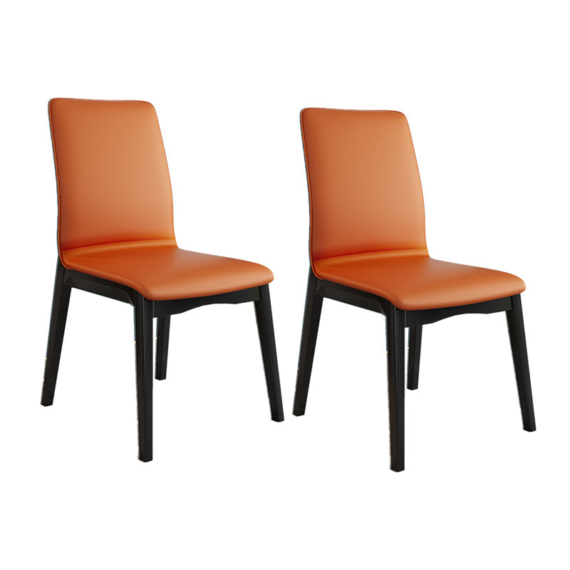 Modern Kitchen Leather Square Dining Chairs Parsons Chair with Wood Legs Orange Black Set of 2 Clearhalo ' kitchen&dining_furn' 'Dining Chairs' 'Dining Tables & Seating' 'dining_chair' 'Furniture' 'furniture_dining_chair' 'Kitchen & Dining Furniture' 'kitchen' 3454073