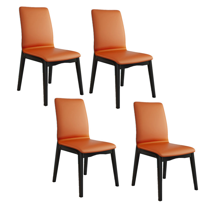 Modern Kitchen Leather Square Dining Chairs Parsons Chair with Wood Legs Orange Black Set of 4 Clearhalo ' kitchen&dining_furn' 'Dining Chairs' 'Dining Tables & Seating' 'dining_chair' 'Furniture' 'furniture_dining_chair' 'Kitchen & Dining Furniture' 'kitchen' 3454074