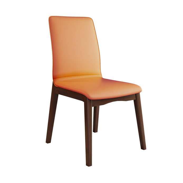 Modern Kitchen Leather Square Dining Chairs Parsons Chair with Wood Legs Orange Walnut 1 Piece Clearhalo ' kitchen&dining_furn' 'Dining Chairs' 'Dining Tables & Seating' 'dining_chair' 'Furniture' 'furniture_dining_chair' 'Kitchen & Dining Furniture' 'kitchen' 3454075