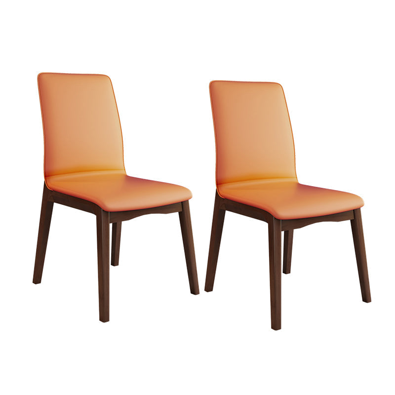 Modern Kitchen Leather Square Dining Chairs Parsons Chair with Wood Legs Orange Walnut Set of 2 Clearhalo ' kitchen&dining_furn' 'Dining Chairs' 'Dining Tables & Seating' 'dining_chair' 'Furniture' 'furniture_dining_chair' 'Kitchen & Dining Furniture' 'kitchen' 3454076