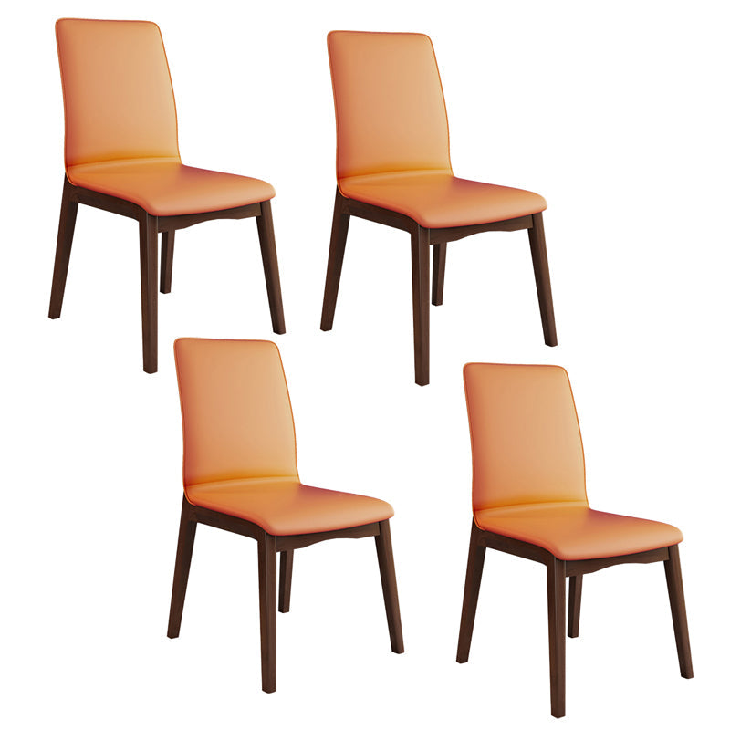 Modern Kitchen Leather Square Dining Chairs Parsons Chair with Wood Legs Orange Walnut Set of 4 Clearhalo ' kitchen&dining_furn' 'Dining Chairs' 'Dining Tables & Seating' 'dining_chair' 'Furniture' 'furniture_dining_chair' 'Kitchen & Dining Furniture' 'kitchen' 3454077