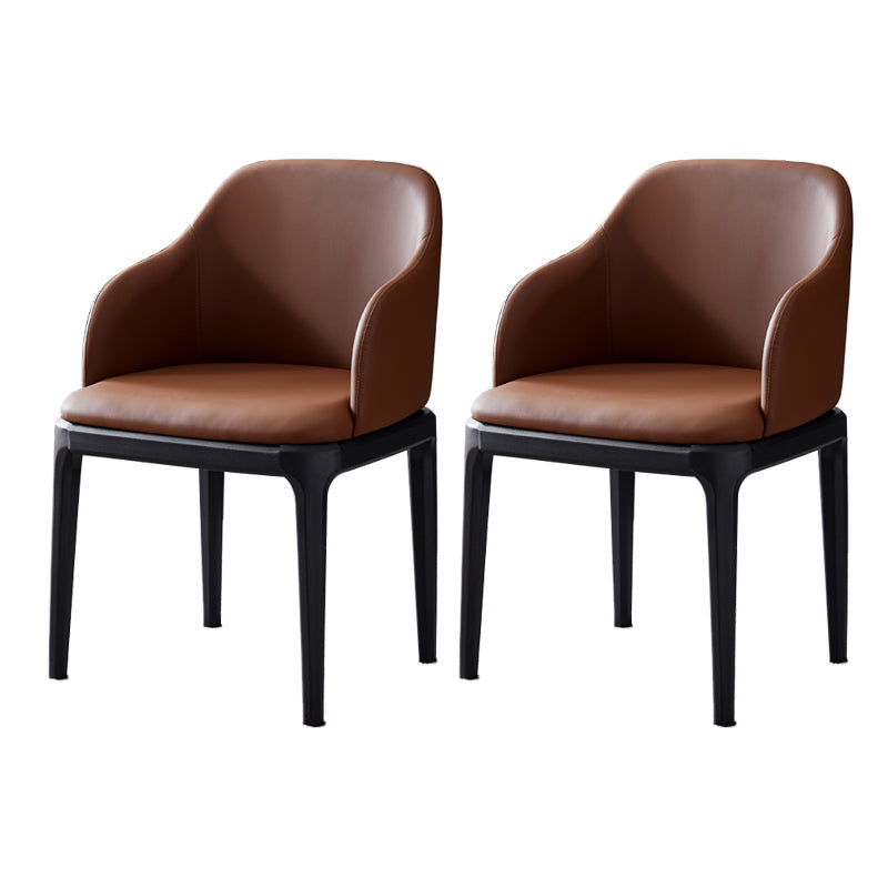 Faux Leather Contemporary Dining Room Chair Metallic Finish Solid Back Dining Chair Brown Set of 2 Clearhalo ' kitchen&dining_furn' 'Dining Chairs' 'Dining Tables & Seating' 'dining_chair' 'Furniture' 'furniture_dining_chair' 'Kitchen & Dining Furniture' 'kitchen' 3454101