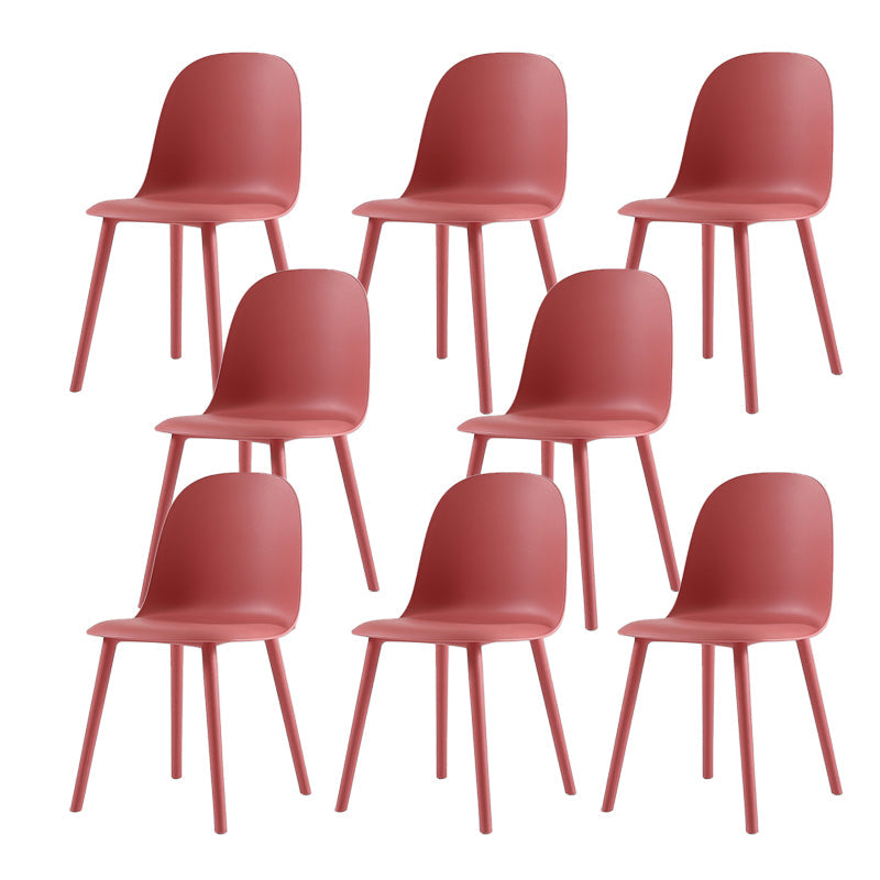 Home Contemporary Side Chair Solid Back Plastic Armless Dining Room Chair Rose Red Plastic Set of 8 Clearhalo ' kitchen&dining_furn' 'Dining Chairs' 'Dining Tables & Seating' 'dining_chair' 'Furniture' 'furniture_dining_chair' 'Kitchen & Dining Furniture' 'kitchen' 3454219